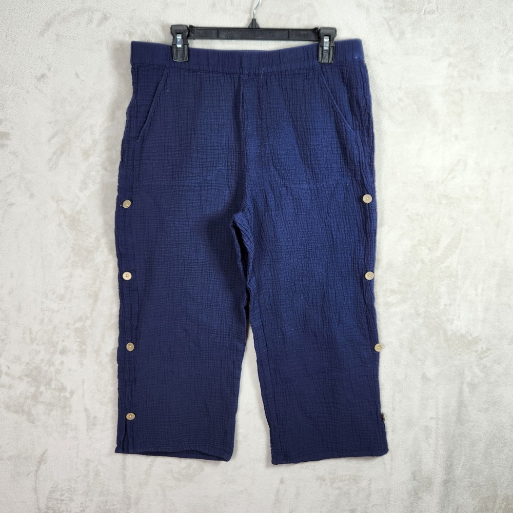 Denim‎ & Co Crop Pant Womens Large Petite Navy Gauze Resortwear Vacation A649394
